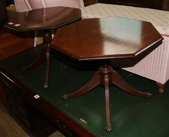 2 inlaid mahogany octagonal tables(-)